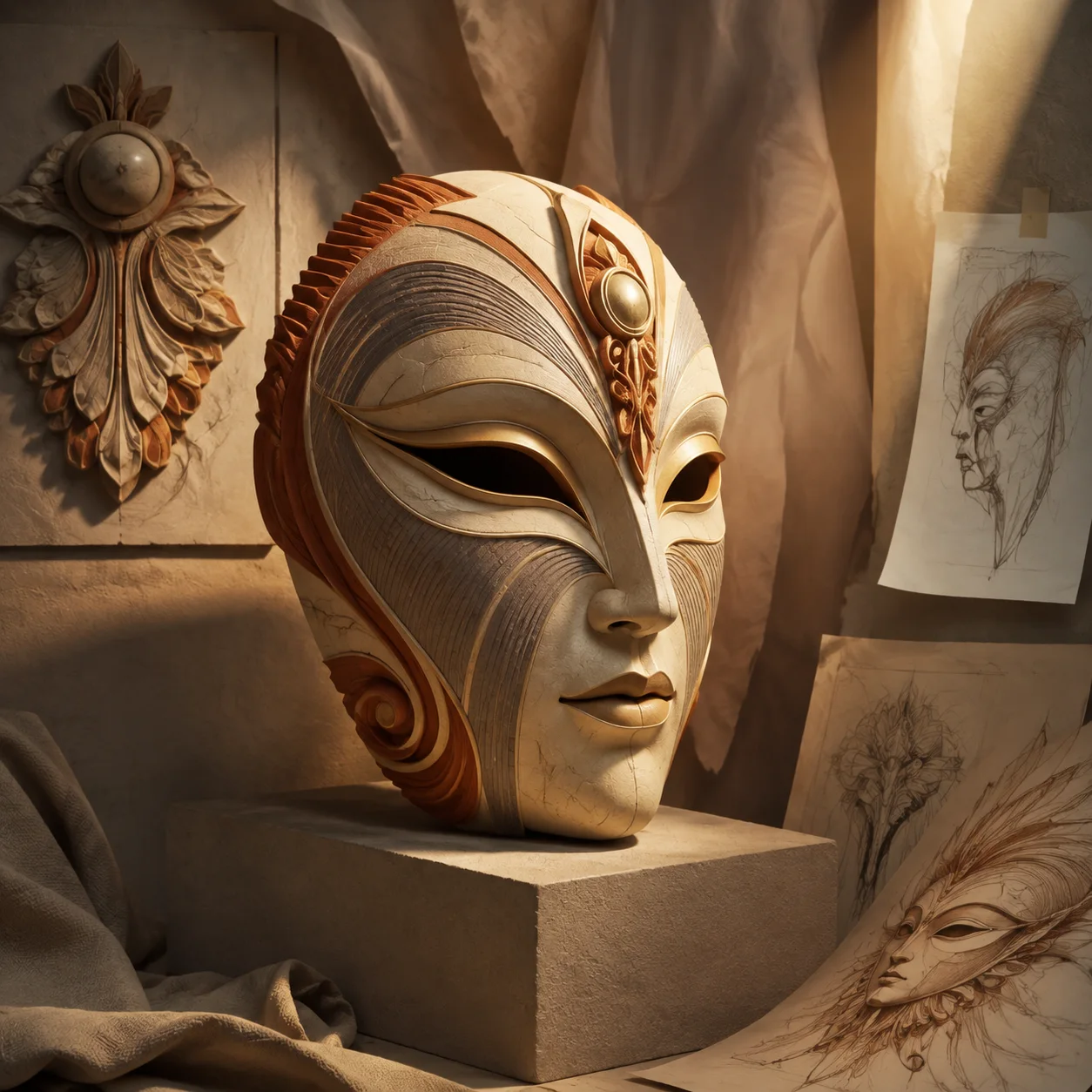 Original contemporary concept illustration for From Sketch to Stage: Developing a Mask Concept